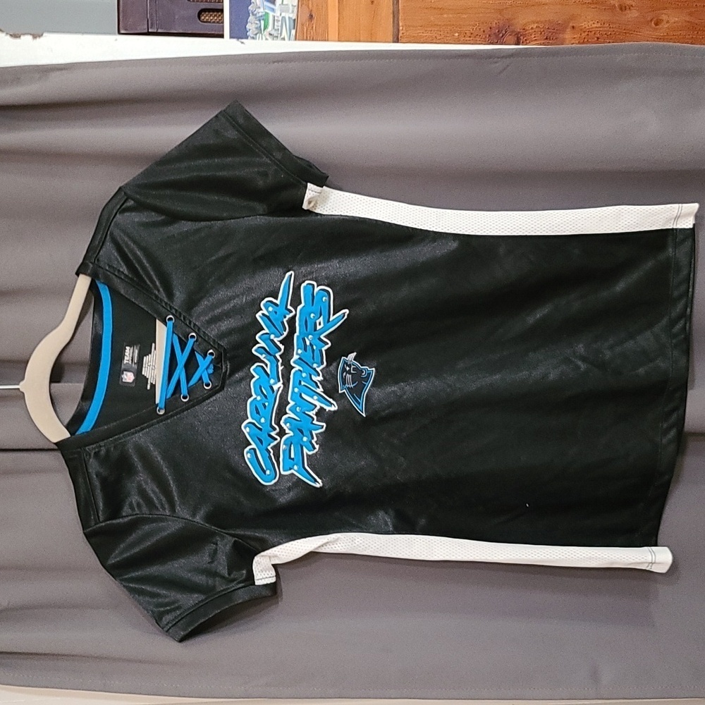 NFL Team Apparel Womens‎ Carolina Panthers Shirt Laced V-neck Studded Sz M EUC
